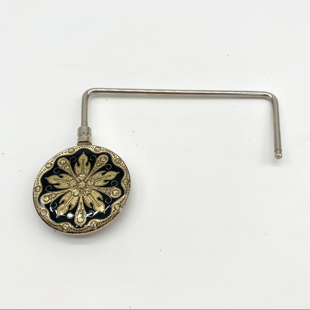 Vintage Floral Purse Table Hanger Hook Black Gold Silver Tone